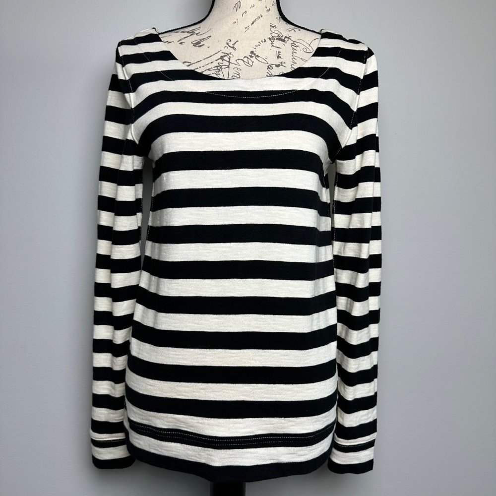 J.CREW | Black & Cream Striped Round Neck Long Sleeve Shirt | Size S